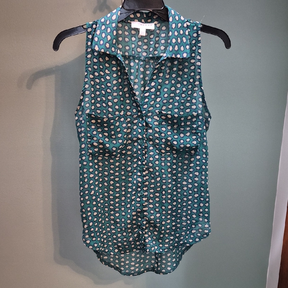 Kenar Teal and Tan Sleeveless Collared Button-Front Camisole